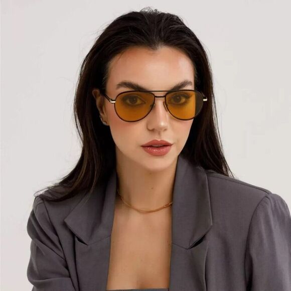 NEW Prada PRA54S 1BO90C Matte Black Yellow Unisex Pilot Sunglasses PR A54S - Picture 4 of 13